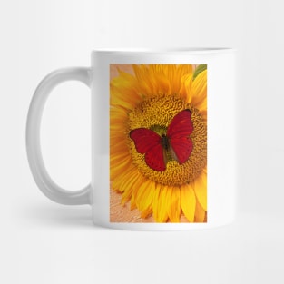 Red Butterfly On Sunflower Mug